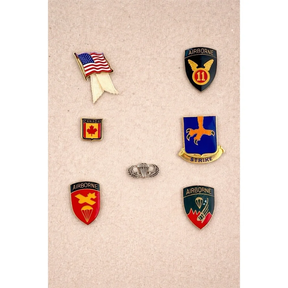 Vintage US Army Airborne Military‎ Enamel Pin Lot Vietnam Era Patriotic